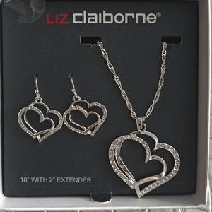 Liz Claiborne Silver Heart Necklace Set